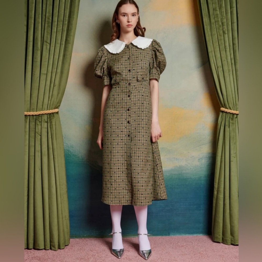 Sister Jane Pine Flock Heart Check Midi Dress